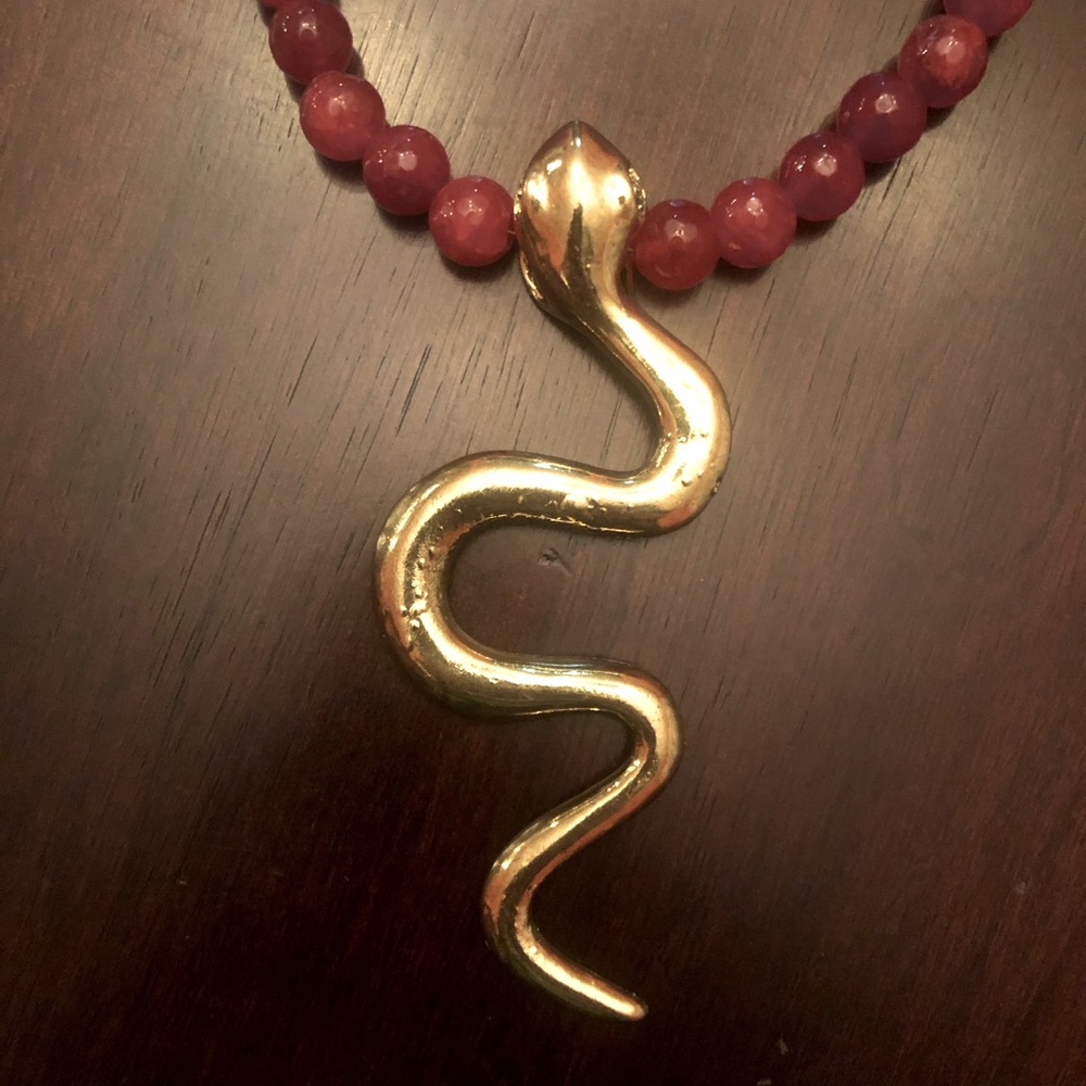 VINTAGE SERPENT PENDANT RED STONE NECKLACE STUNNER